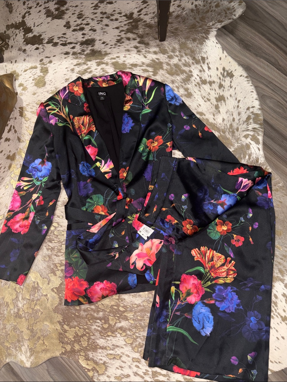 INC International Concepts Black Floral Blazer and Trousers